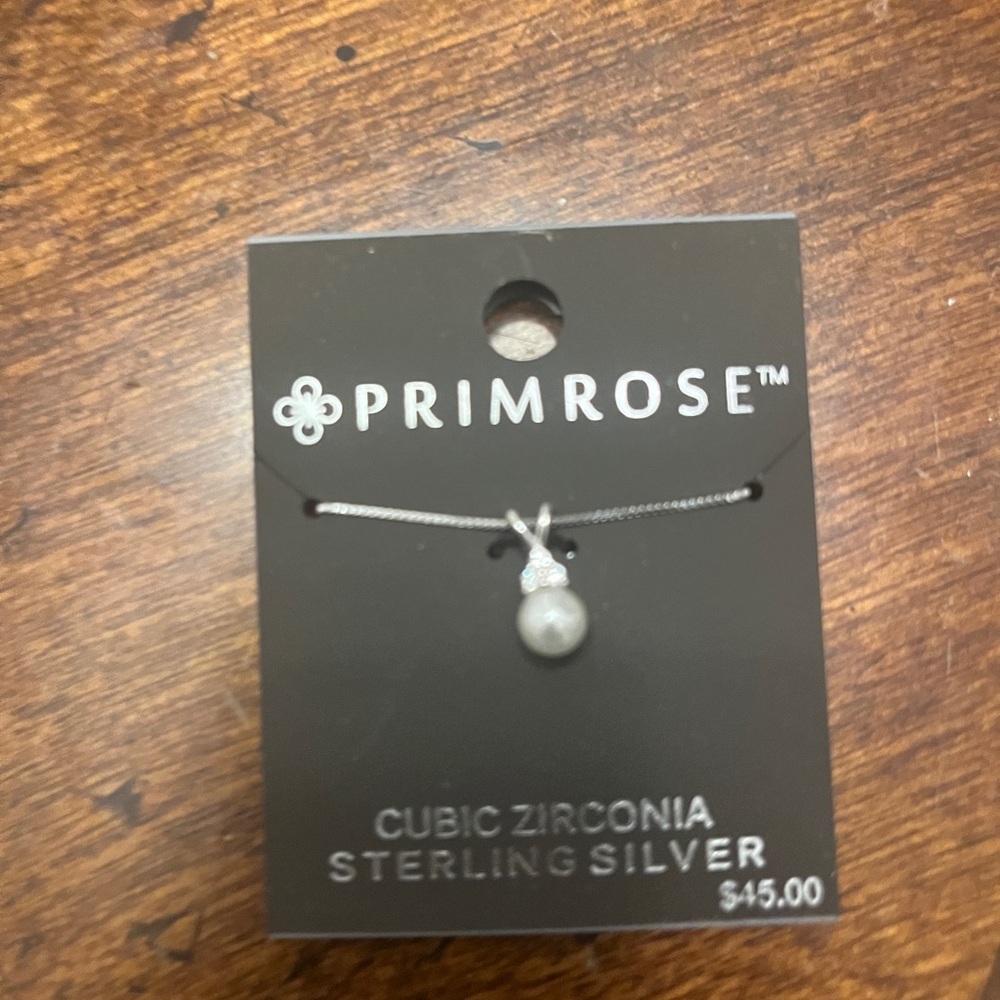 Primrose Sterling Silver Cubic Zirconia Pearl Drop Earrings. Threader Style.